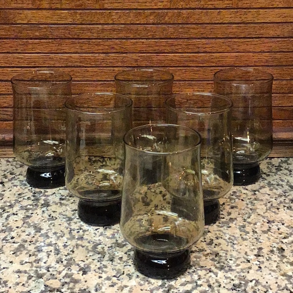 MCM smoky brown drinking glass tumblers set of 6 - Picture 1 of 3